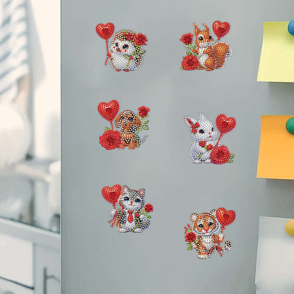 6Pcs Bouquet Diamond Art Fridge Magnet DIY Fridge Stickers for Car Mailbox Decor