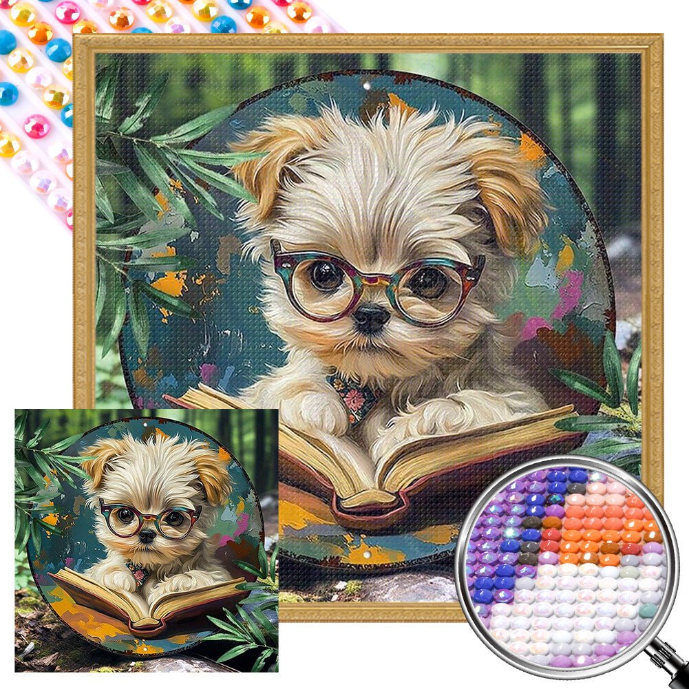 AB Diamond Painting - Full Round - Reading puppy (40*40CM)