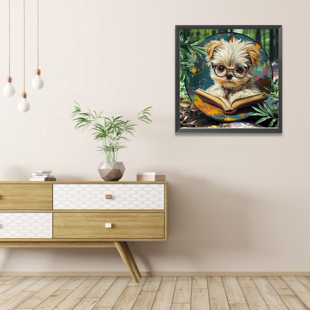 AB Diamond Painting - Full Round - Reading puppy (40*40CM)