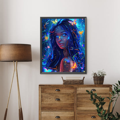 AB Diamond Painting - Full Round - Mysterious butterfly girl (40*50CM)