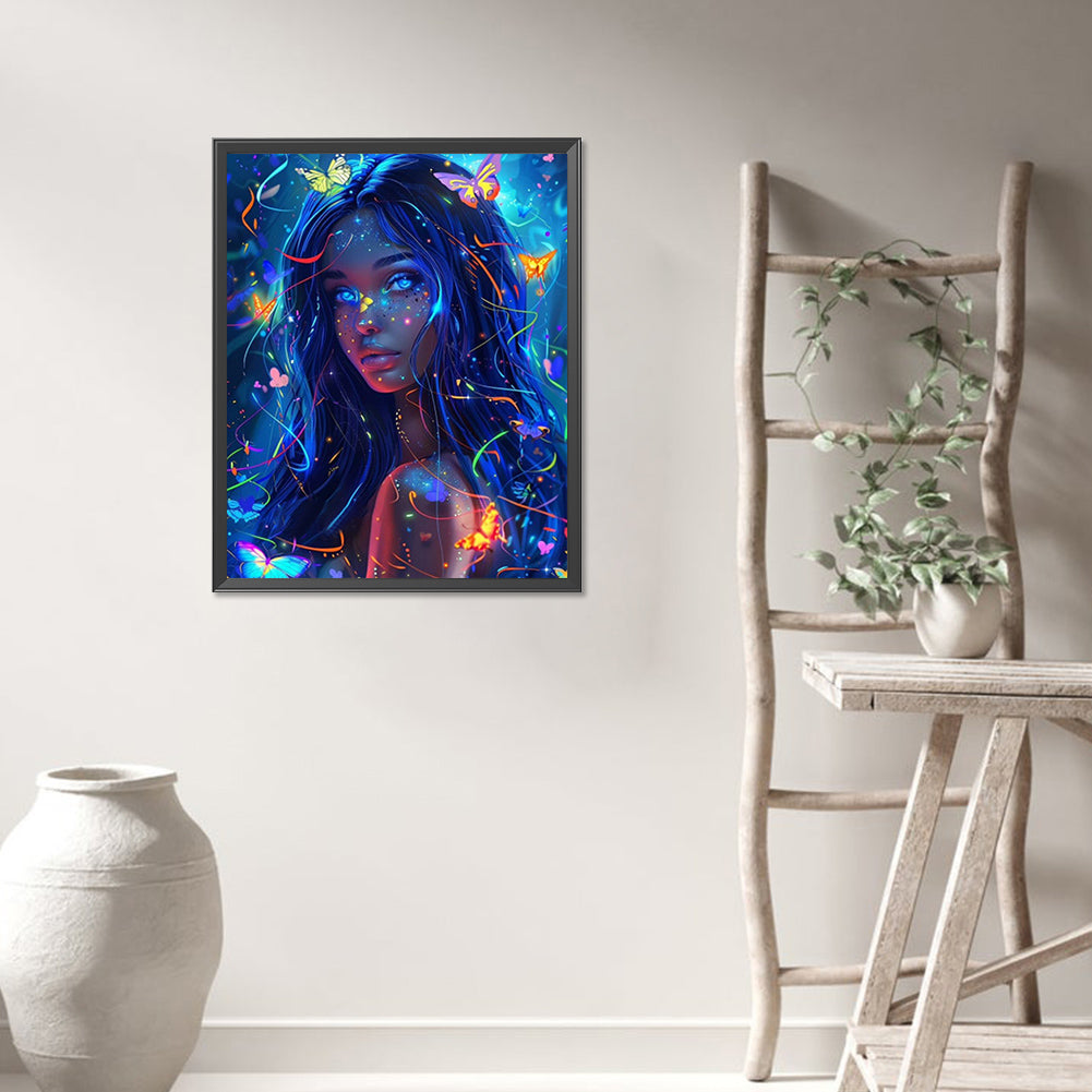 AB Diamond Painting - Full Round - Mysterious butterfly girl (40*50CM)