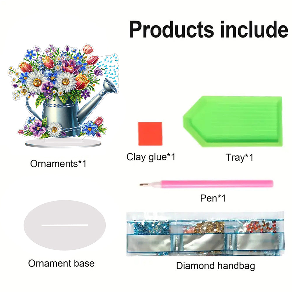 Acrylic Special Shape Flower Kettle 5D DIY Diamond Painting Desktop Ornaments