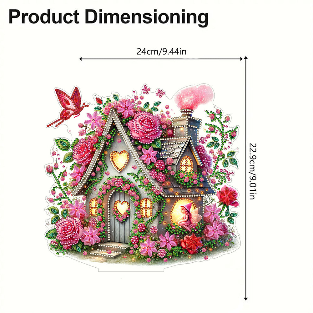 Acrylic Special Shape Rose Cottage 5D DIY Diamond Painting Desktop Ornaments