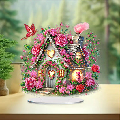 Acrylic Special Shape Rose Cottage 5D DIY Diamond Painting Desktop Ornaments