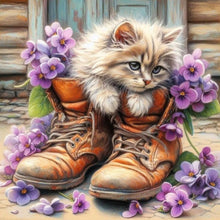 Load image into Gallery viewer, Diamond Painting - Full Round - Purple Cat In Boots (40*40CM)
