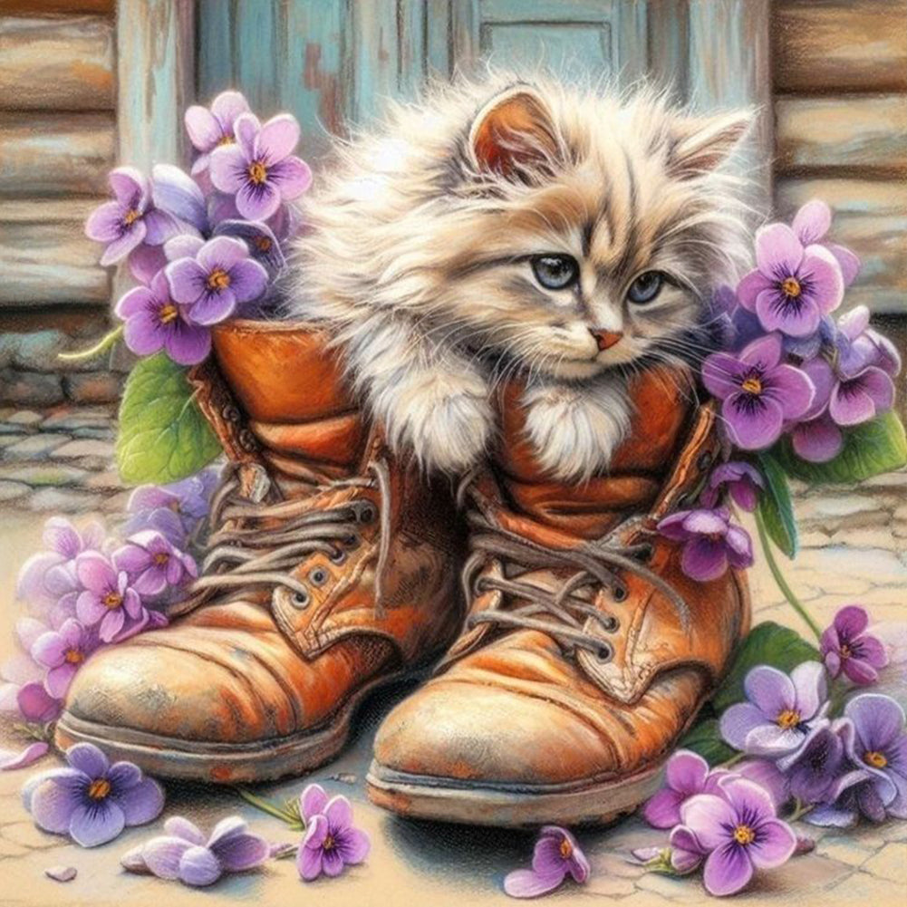 Diamond Painting - Full Round - Purple Cat In Boots (40*40CM)