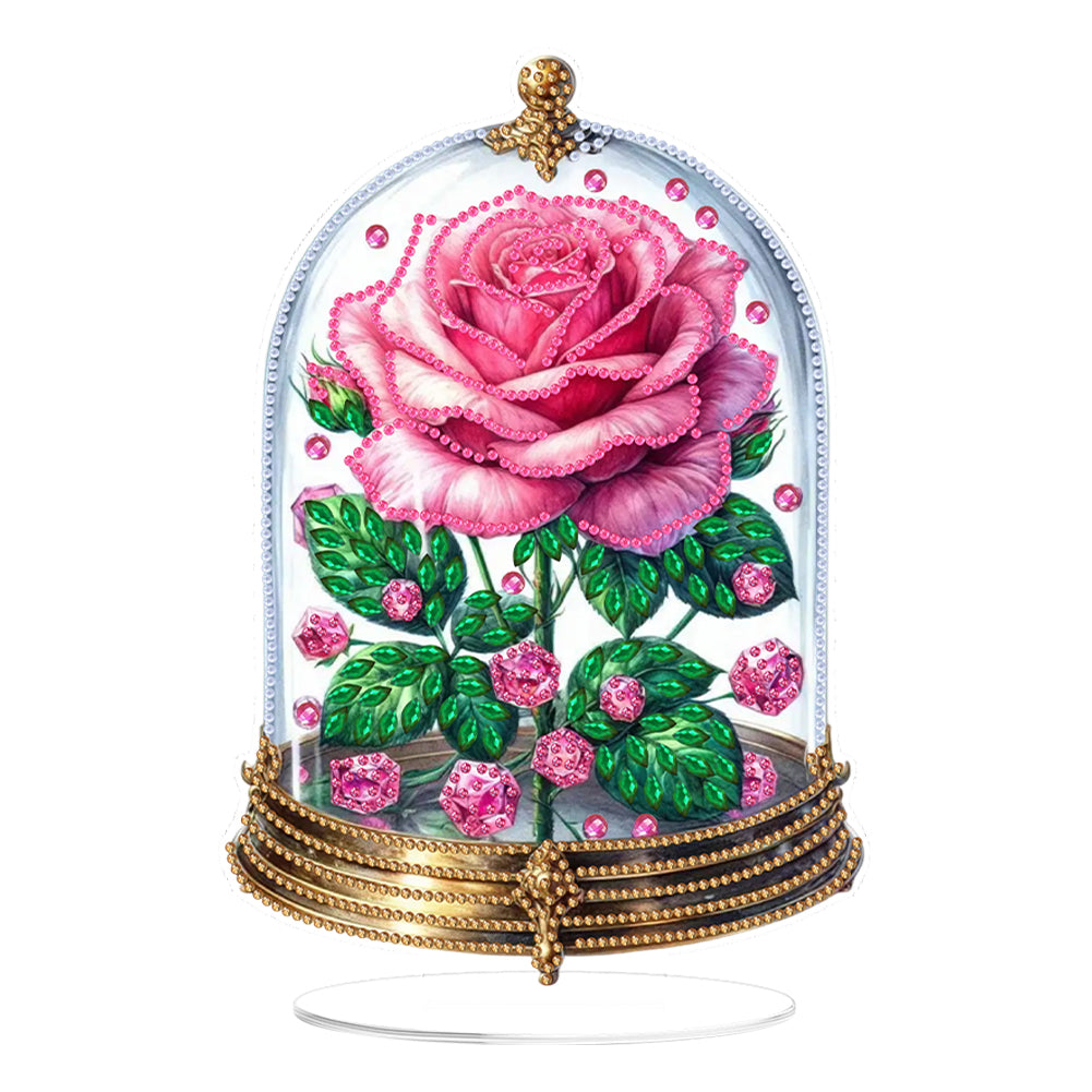 Acrylic Special Shape Pink Rose Diamond Painting Desktop Ornament for Girlfriend