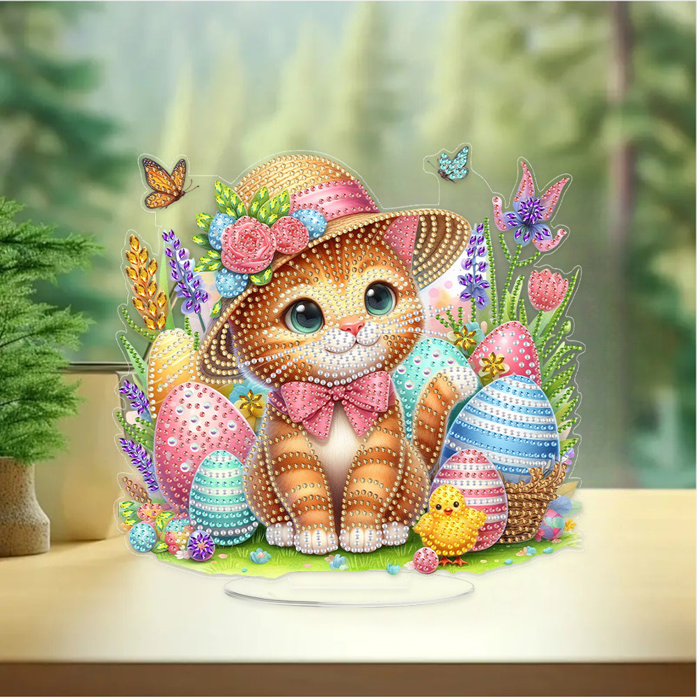 Acrylic Special Shape Easter Cat Diamond Painting Desktop Ornaments for Beginner