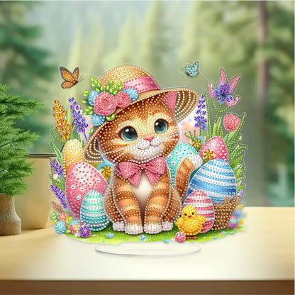 Acrylic Special Shape Easter Cat Diamond Painting Desktop Ornaments for Beginner