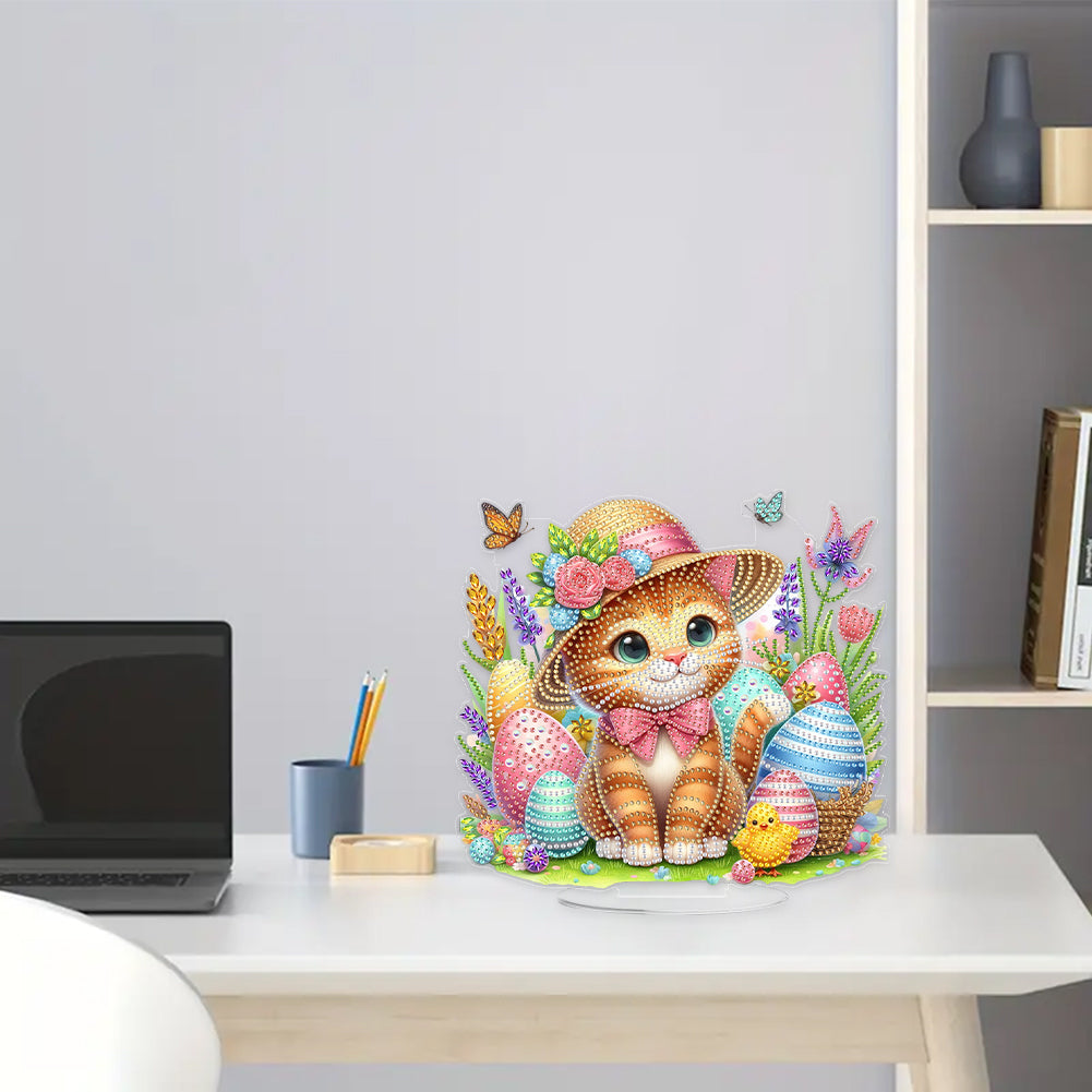 Acrylic Special Shape Easter Cat Diamond Painting Desktop Ornaments for Beginner
