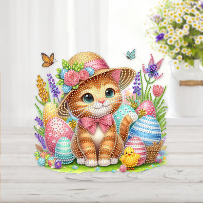Acrylic Special Shape Easter Cat Diamond Painting Desktop Ornaments for Beginner