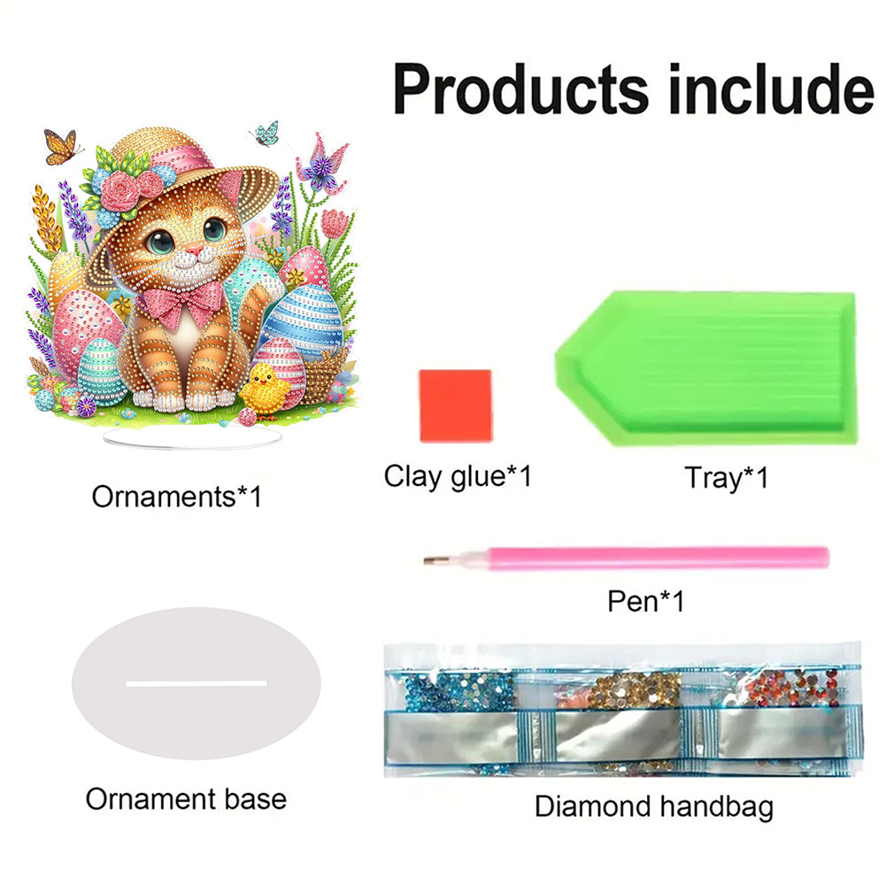 Acrylic Special Shape Easter Cat Diamond Painting Desktop Ornaments for Beginner