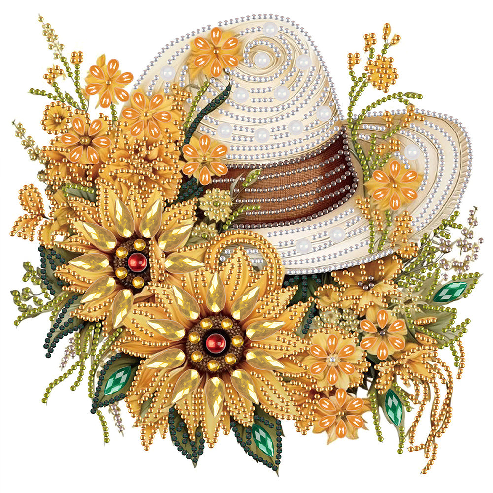 Diamond Painting - Partial Special Shaped - Flower Cowboy Hat (30*30CM)