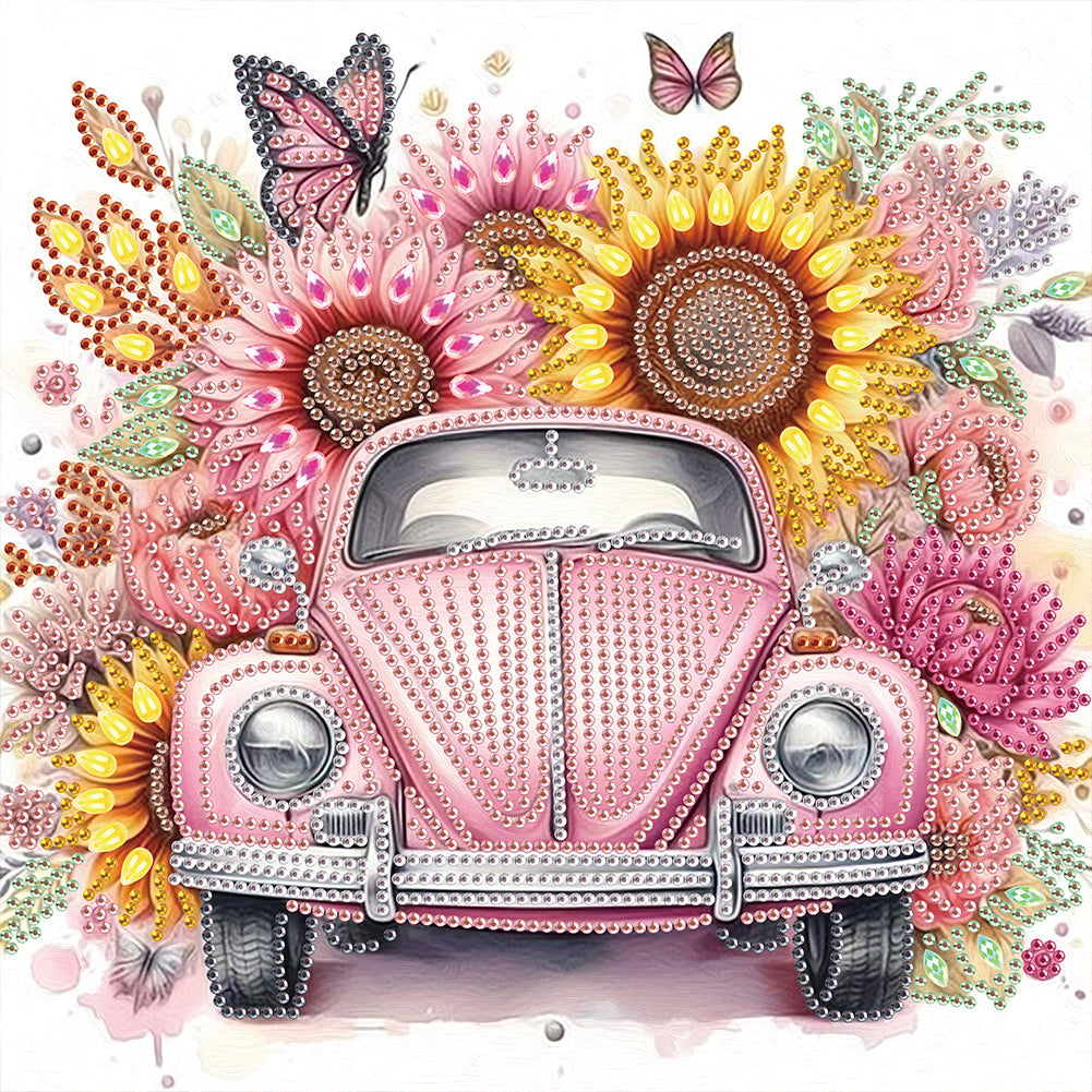 Diamond Painting - Partial Special Shaped - Sunflower Classic Car (30*30CM)