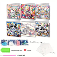 Load image into Gallery viewer, 6Pcs Flower Birthday Rhinestone Painting Card Kit Diamond Painting Greeting Card
