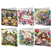 Load image into Gallery viewer, 6Pcs Flower Birthday Rhinestone Painting Card Kit Diamond Painting Greeting Card
