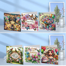 Load image into Gallery viewer, 6Pcs Flower Birthday Rhinestone Painting Card Kit Diamond Painting Greeting Card
