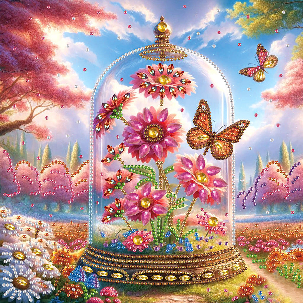 Diamond Painting - Partial Special Shaped - Crystal Butterfly Flower (30*30CM)