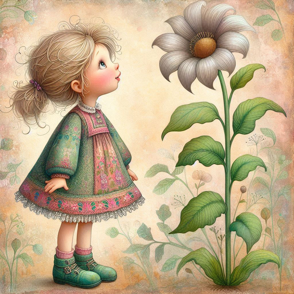 Diamond Painting - Full Square - Little girl with flowers (30*30CM)