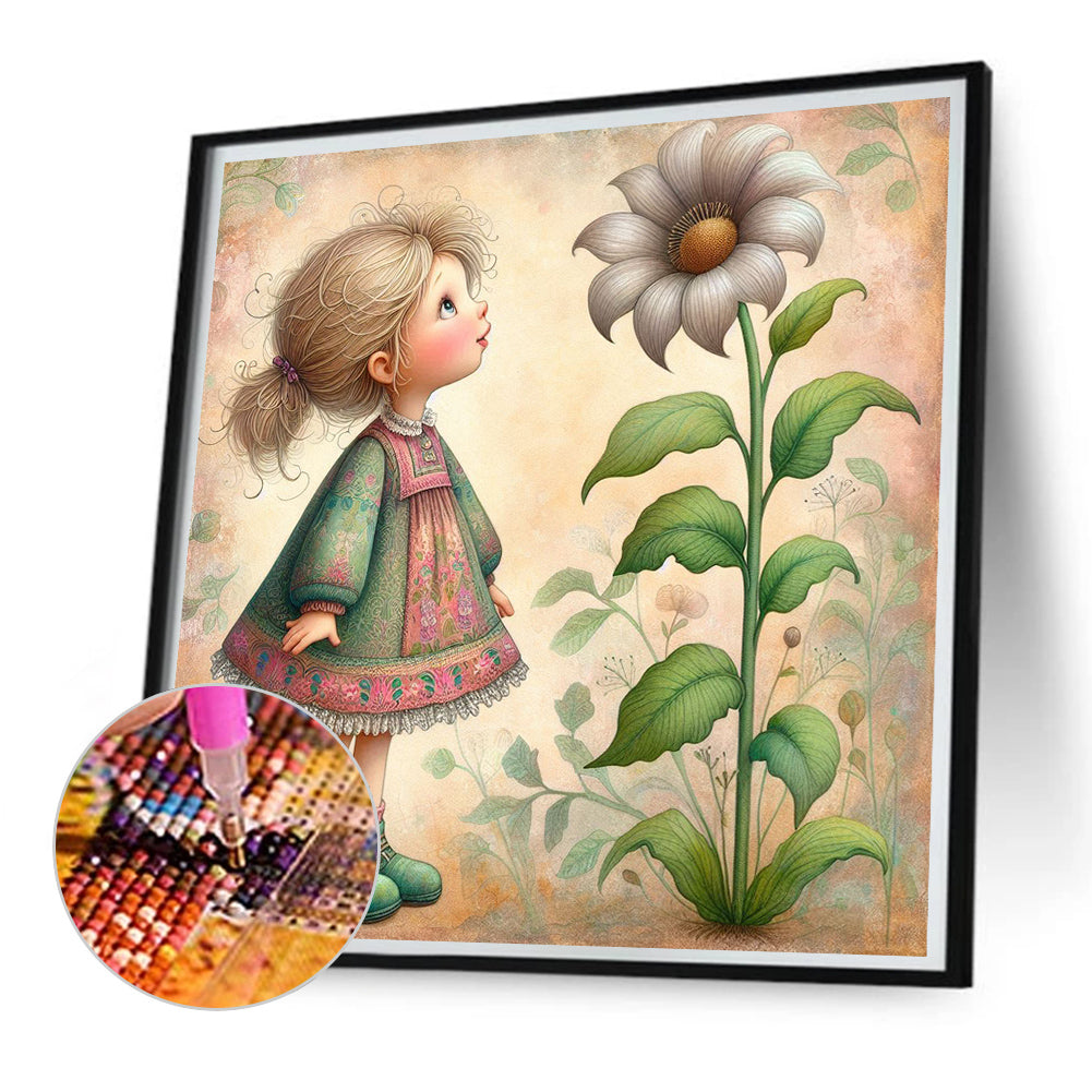 Diamond Painting - Full Square - Little girl with flowers (30*30CM)