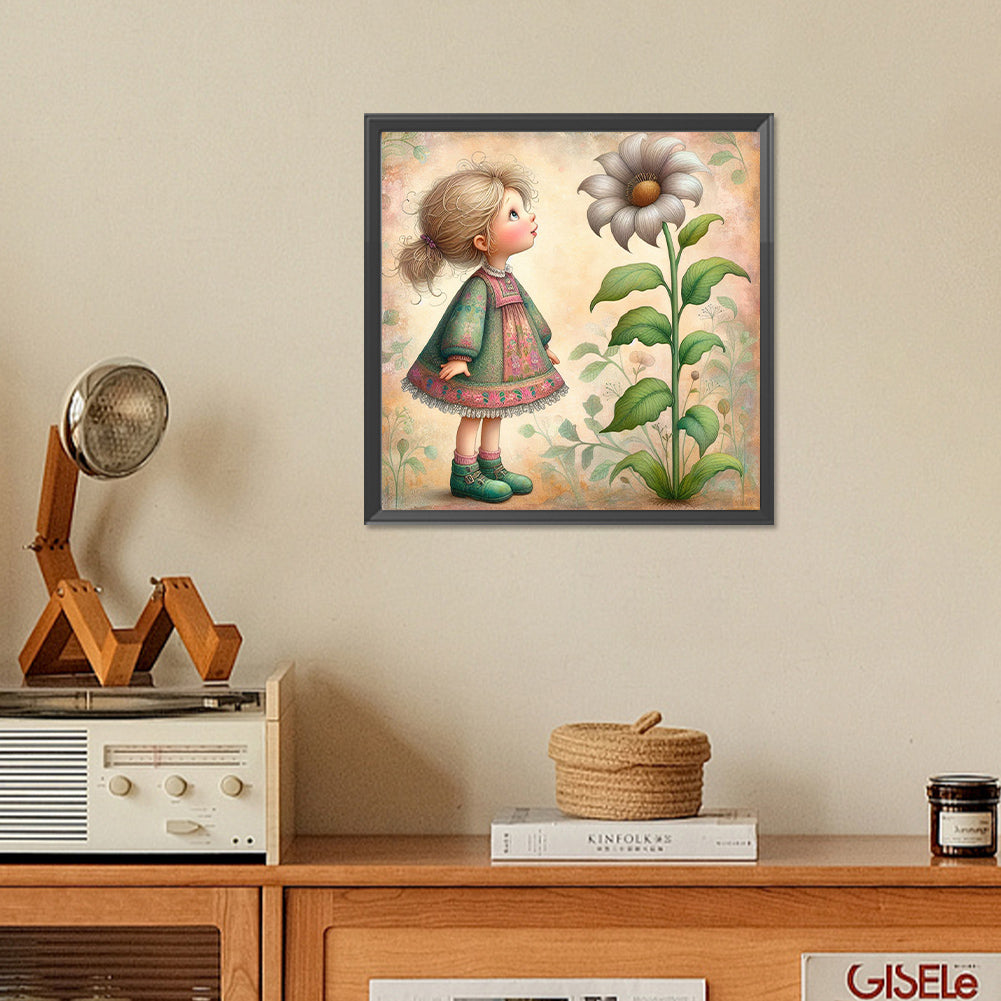 Diamond Painting - Full Square - Little girl with flowers (30*30CM)