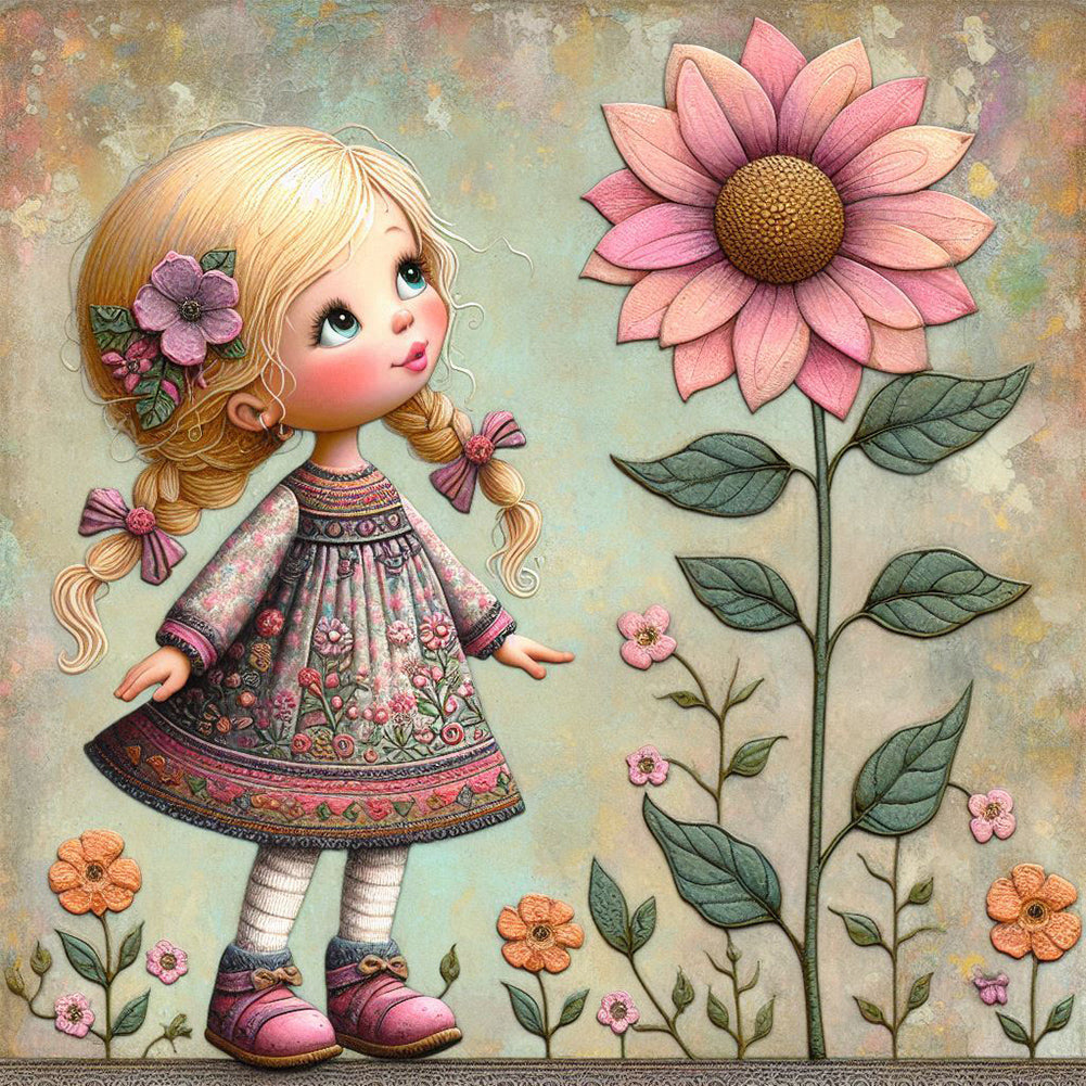 Diamond Painting - Full Square - Little girl with flowers (30*30CM)