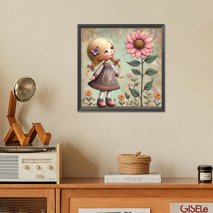 Diamond Painting - Full Square - Little girl with flowers (30*30CM)