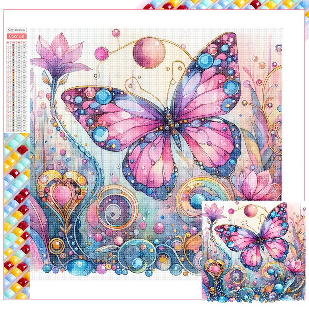 Diamond Painting - Full Square - Pink butterfly (30*30CM)