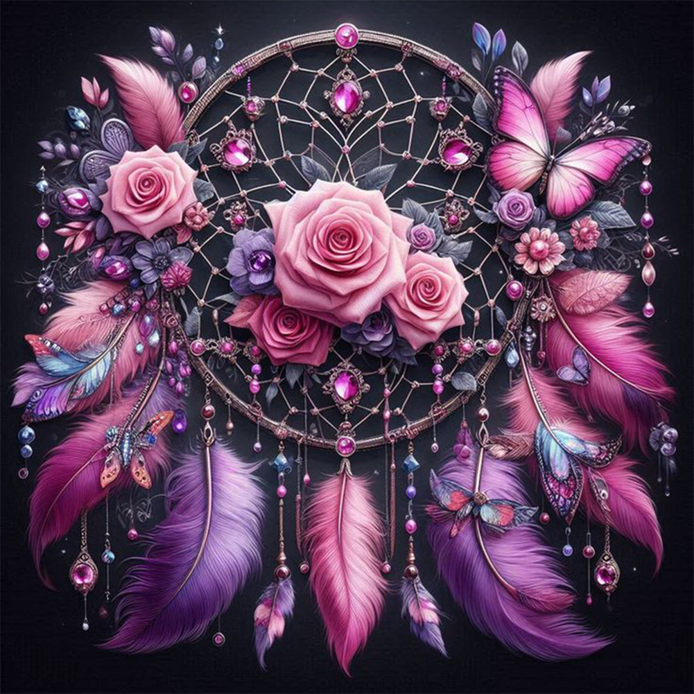 Diamond Painting - Full Round - Pink rose dream catcher (30*30CM)