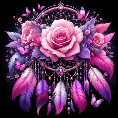 Diamond Painting - Full Round - Flowers and dream catcher (30*30CM)