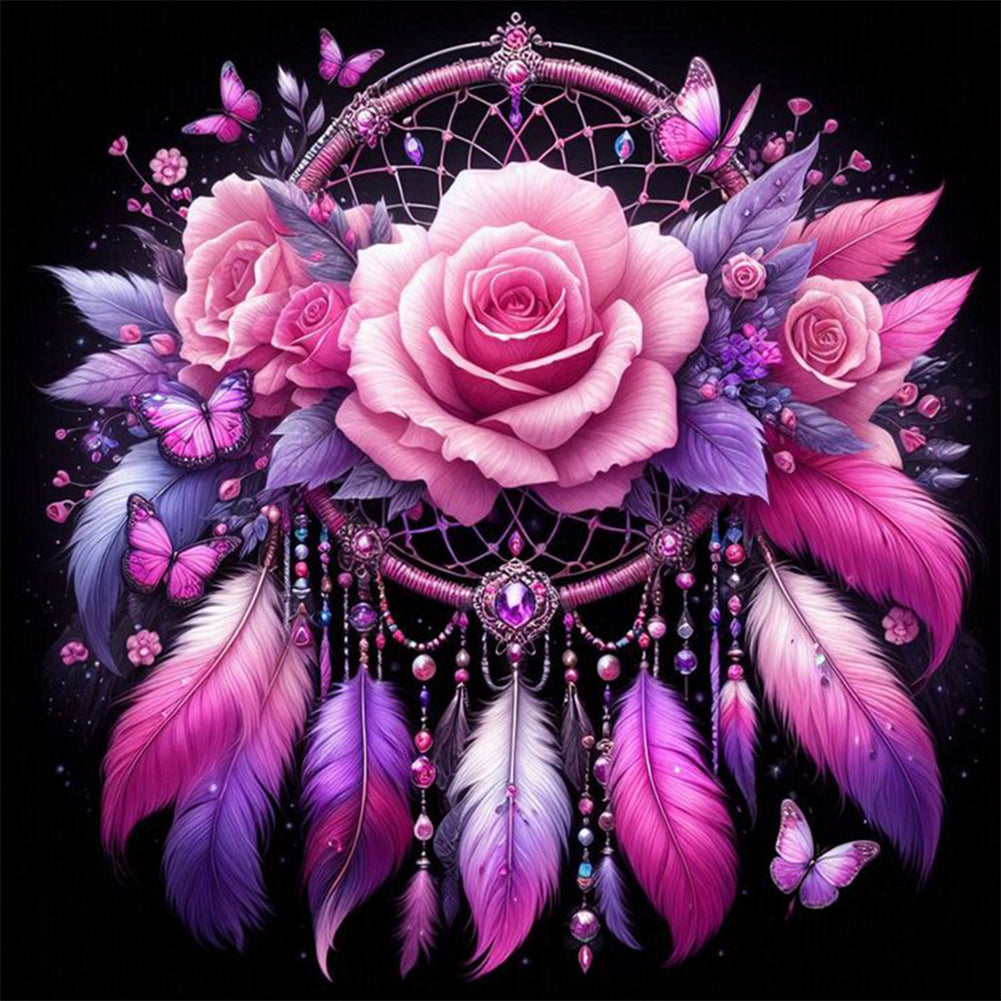 Diamond Painting - Full Round - Flowers and dream catcher (30*30CM)