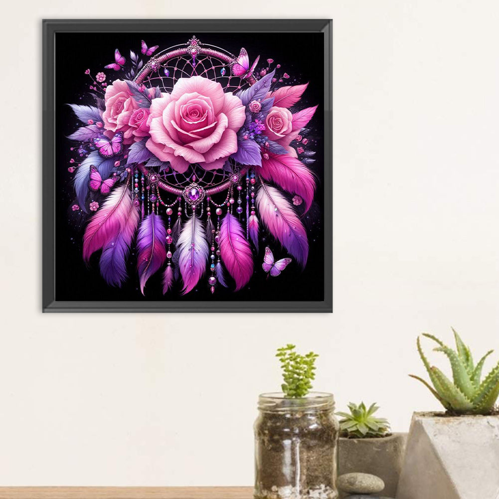 Diamond Painting - Full Round - Flowers and dream catcher (30*30CM)