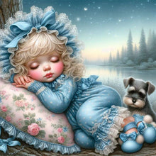 Load image into Gallery viewer, Diamond Painting - Full Round - Sleeping baby and dog (30*30CM)
