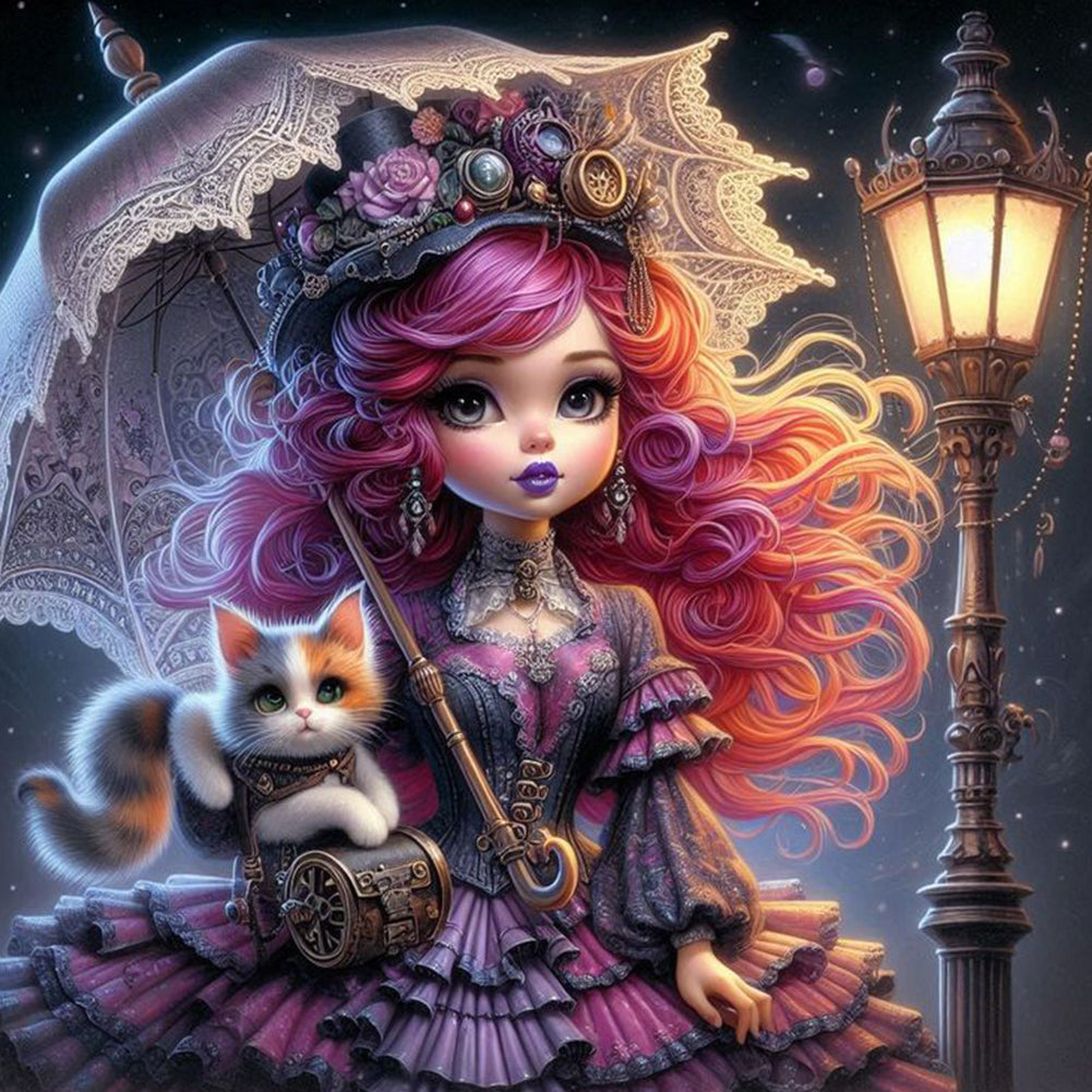 Diamond Painting - Full Round - Gothic girl and cat (40*40CM)