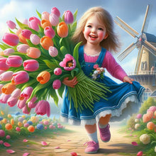 Load image into Gallery viewer, Diamond Painting - Full Round - Girl holding tulips (40*40CM)
