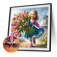Load image into Gallery viewer, Diamond Painting - Full Round - Girl holding tulips (40*40CM)
