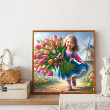 Load image into Gallery viewer, Diamond Painting - Full Round - Girl holding tulips (40*40CM)
