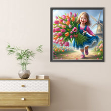 Load image into Gallery viewer, Diamond Painting - Full Round - Girl holding tulips (40*40CM)
