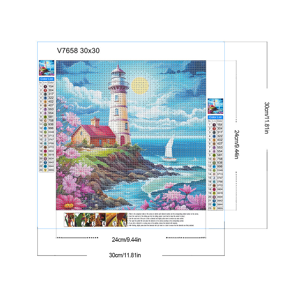 Diamond Painting - Full Round - Seaside lighthouse (30*30CM)
