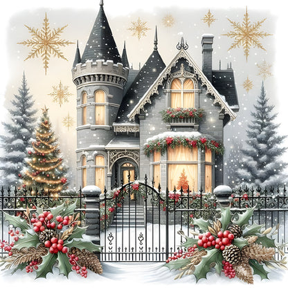 Diamond Painting - Full Round - House In Snow Scene (30*30CM)