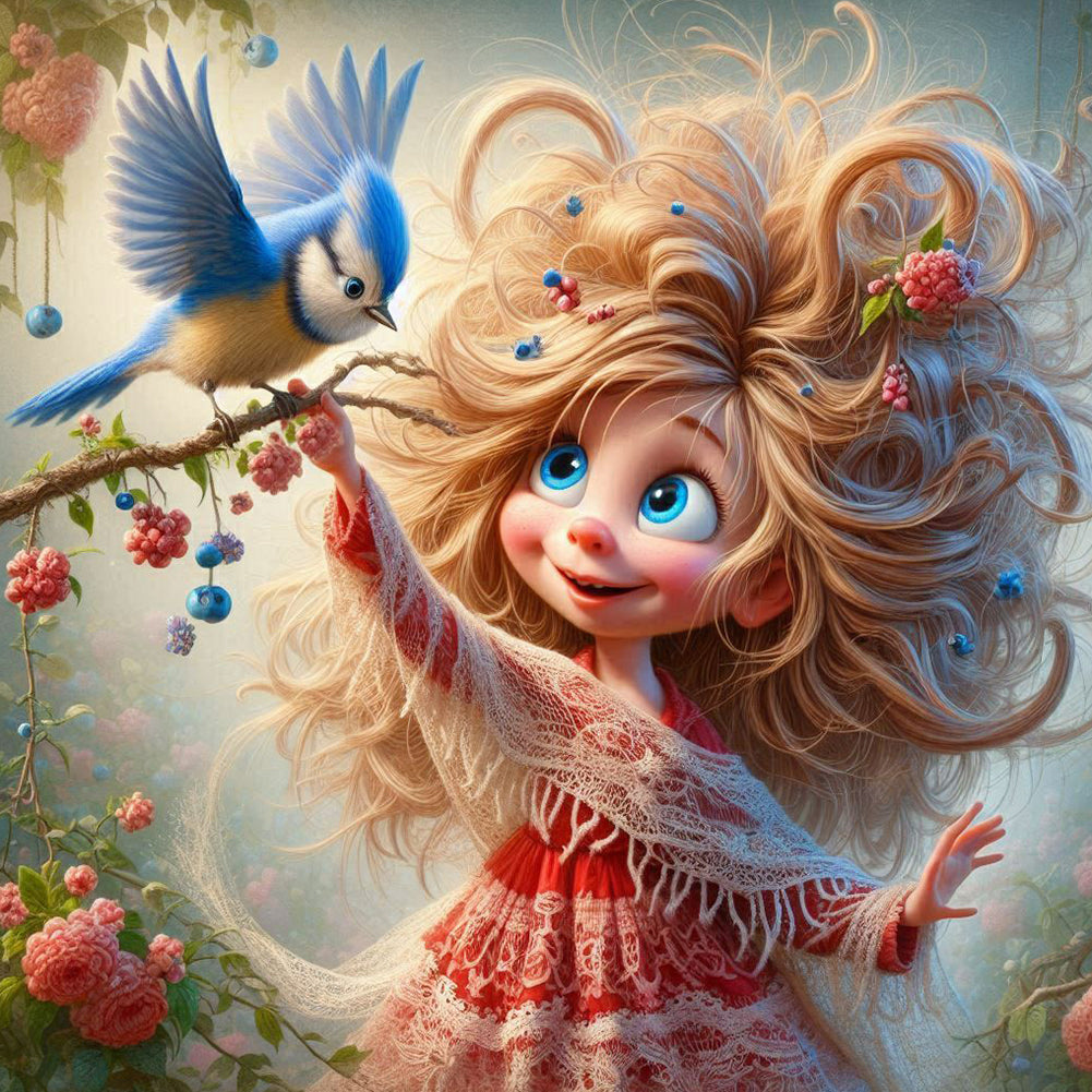 Diamond Painting - Full Round - Blue Bird Velvet Girl (40*40CM)
