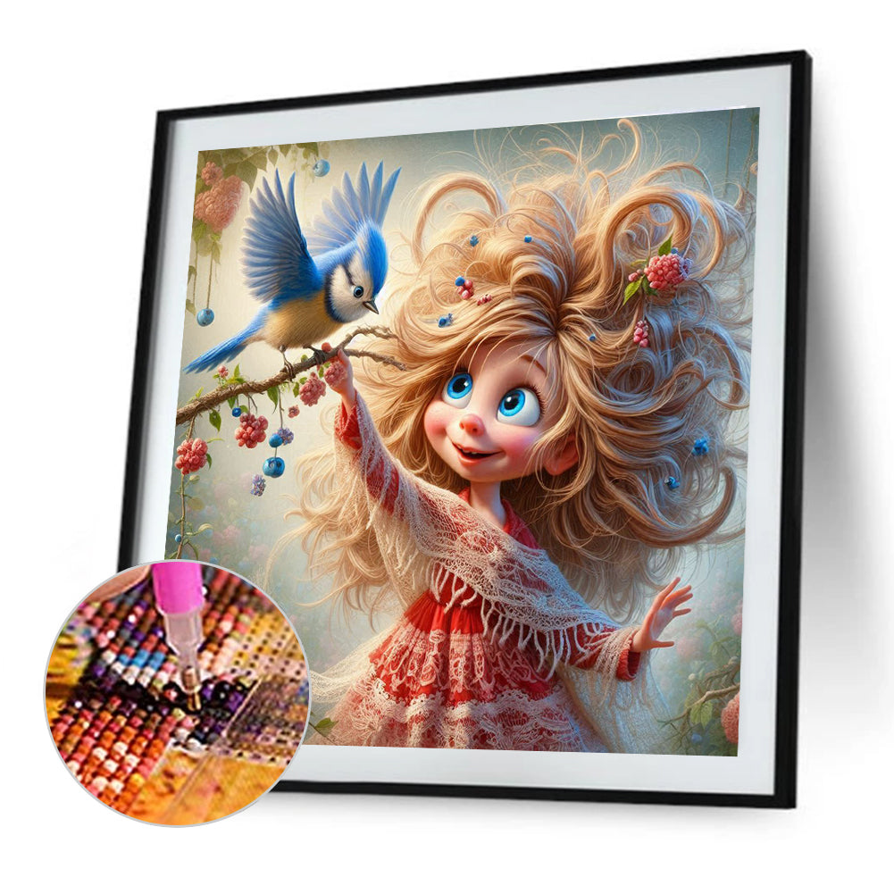 Diamond Painting - Full Round - Blue Bird Velvet Girl (40*40CM)