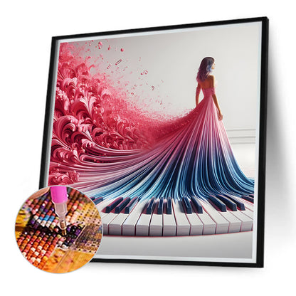Diamond Painting - Full Round - Piano Skirt Girl (40*40CM)