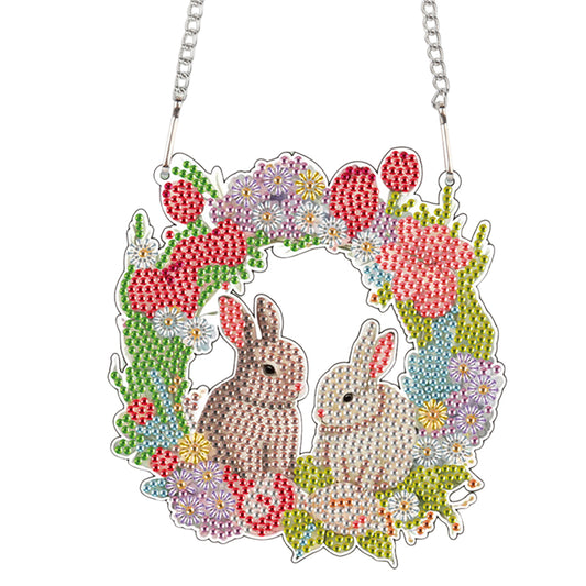 Special Shape Easter Bunny Wreath Diamond Painting Hanging Pendant for Party