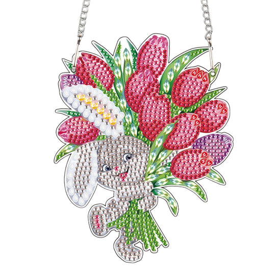 Special Shape Easter Bunny Bouquet Diamond Painting Hanging Pendant for Party