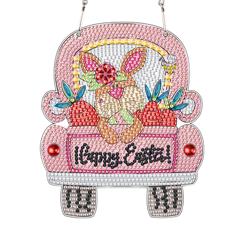 Special Shape Easter Gnome Truck Diamond Painting Hanging Pendant for Party