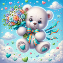 Load image into Gallery viewer, Diamond Painting - Full Round - White Bear With Flowers In The Sky (30*30CM)
