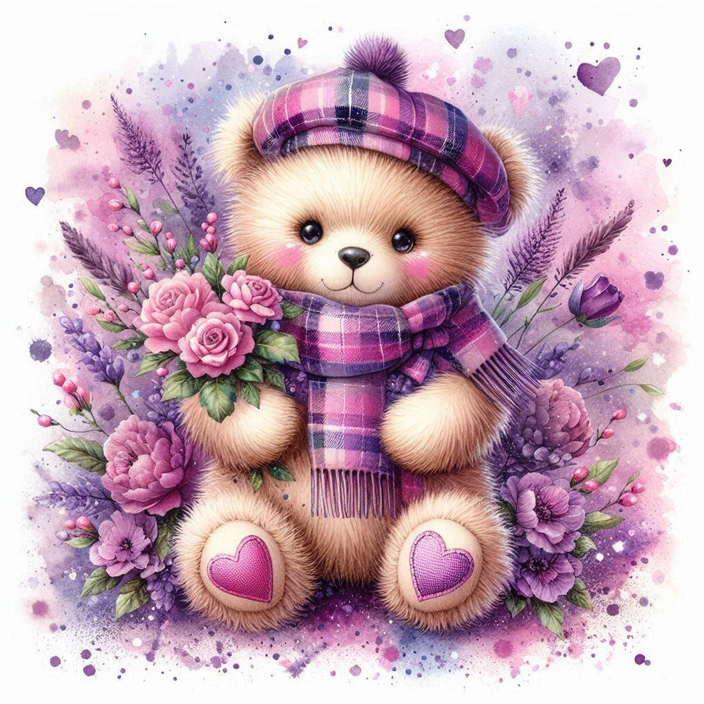 Diamond Painting - Full Round - Purple Flower Lavender Teddy Bear (30*30CM)