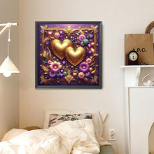 Load image into Gallery viewer, Diamond Painting - Full Round - Purple Flower Gold Double Heart (30*30CM)

