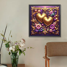 Load image into Gallery viewer, Diamond Painting - Full Round - Purple Flower Gold Double Heart (30*30CM)
